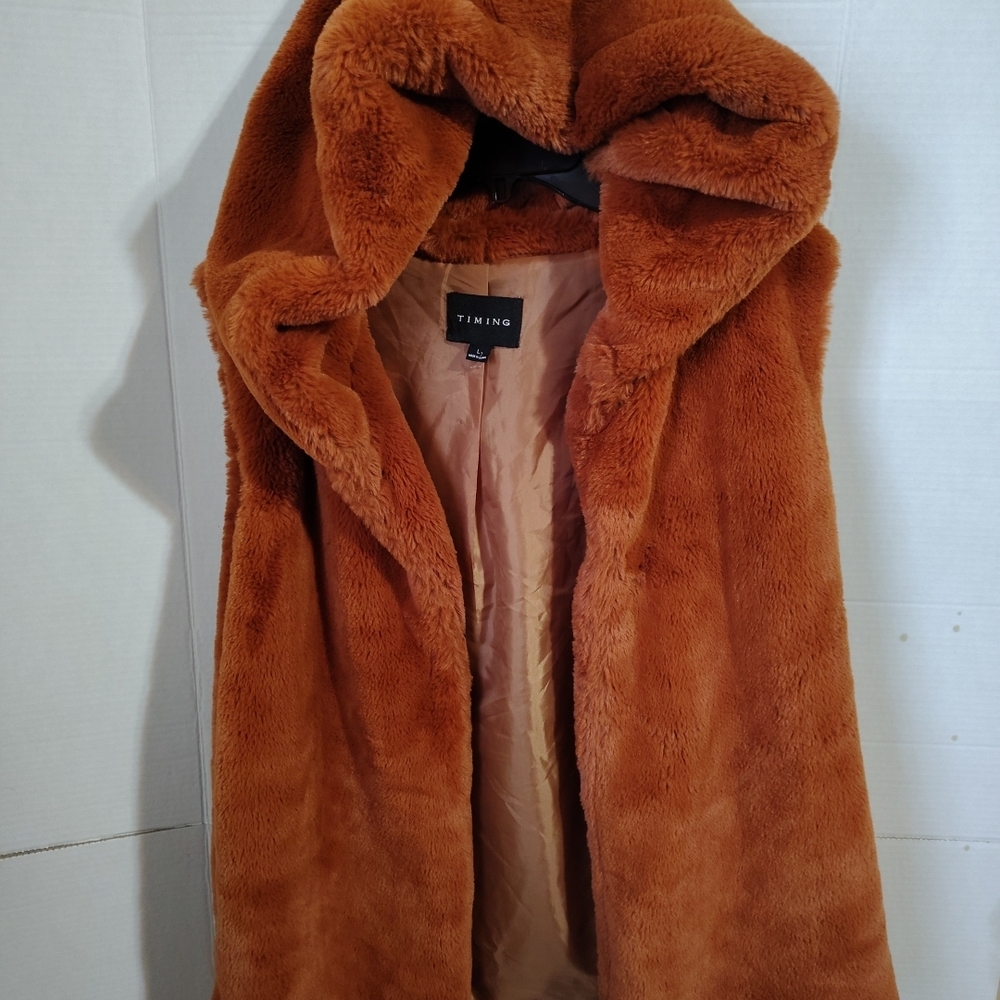 Timing Teddy Women's Large 100% Poliéster Hoodie Vest Fleece. Terracotta -C